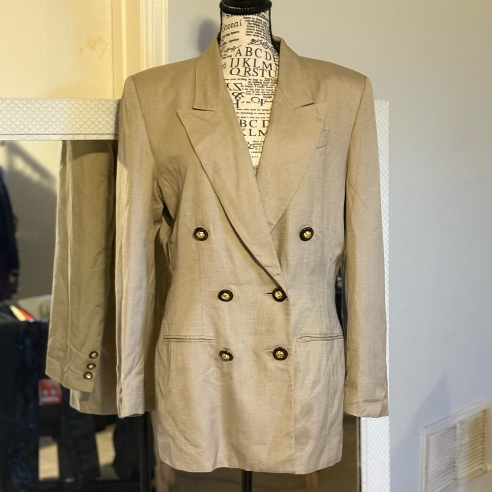 Classic Tan Double-Breasted Blazer